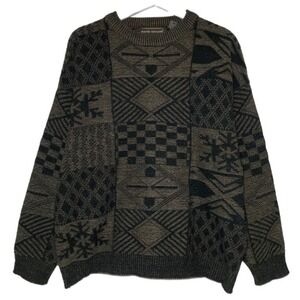 Vintage 90s David Taylor Sweater Mens XL Acrylic Patchwork Pull Over Grandpa